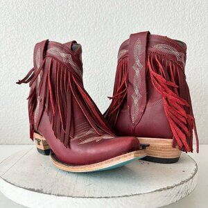 Lane SENITA FALLS Womens Cowboy Bootie Red Fringe Western Short Boots Size 6.5